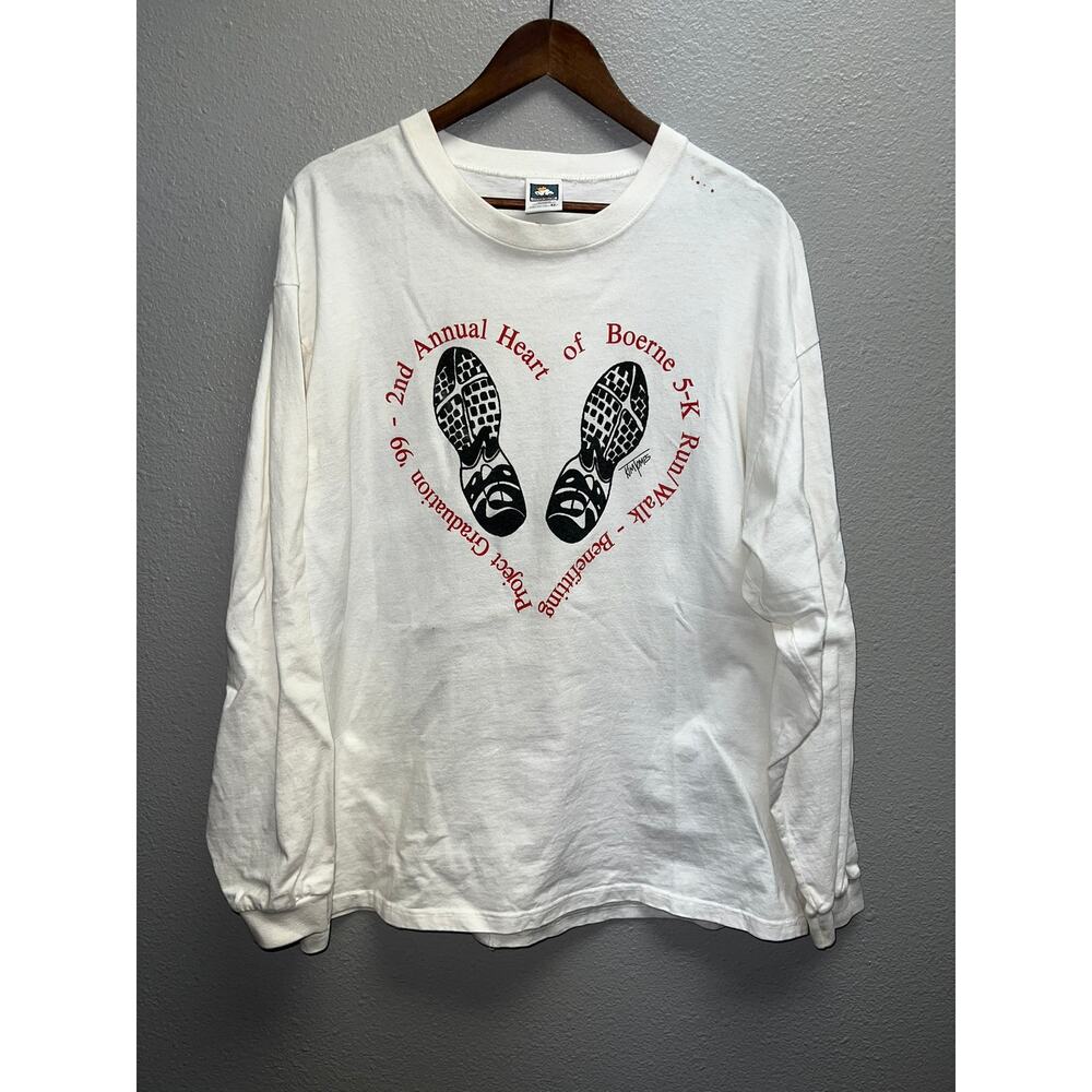 Vintage 5K Run Long Sleeve Shirt Heart Of Boerne Tee 90s XL